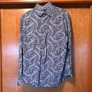 Roundtree & Yorke Navy and White Paisley Shirt